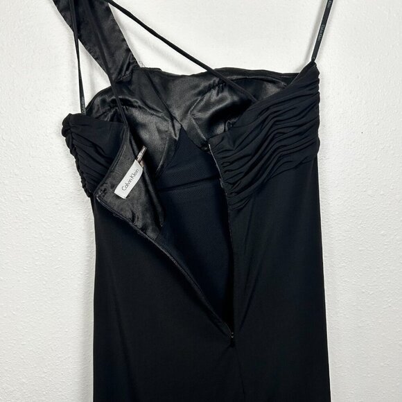 Calvin Klein Vintage 90's Y2K black one shoulder ruched babydoll mini dress Sz:6 - Picture 10 of 15
